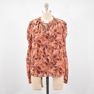 Joie Pink & Red Boho Floral Chiffon Peasant Blouse